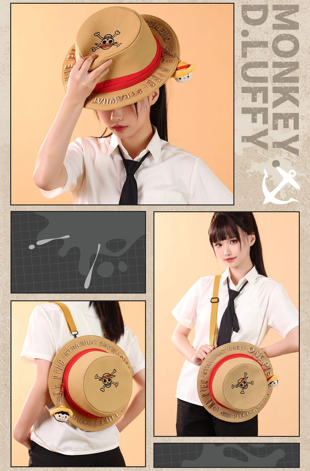 Luffy straw hat shape backpack, full of personality, large capacity, carrying adventure dreams