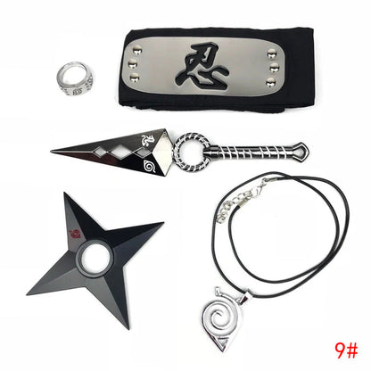 Sasuke1:1 metal kunaishuriken ring headband necklace suit