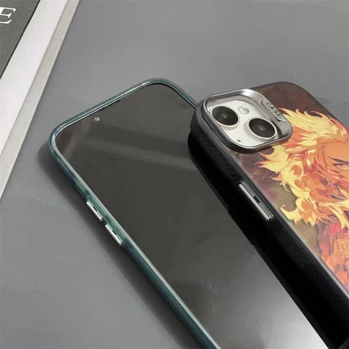 Super handsome cool phone cases with Kamado Tanjirou and Rengoku Kyoujurou patterns