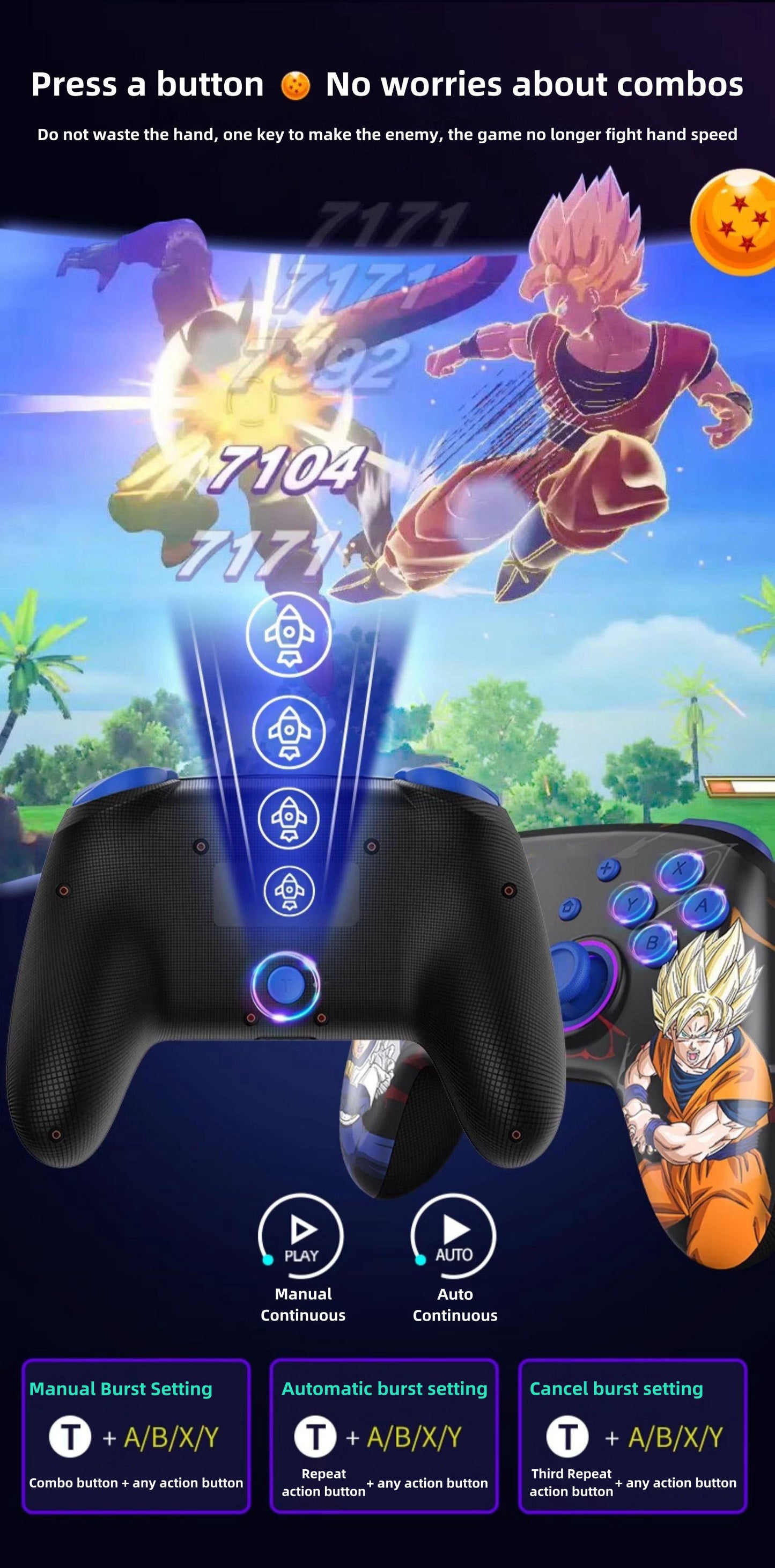 Goku/Vegeta Sensitive play gamepad, precise control, comfortable grip, enjoy the passion of the game