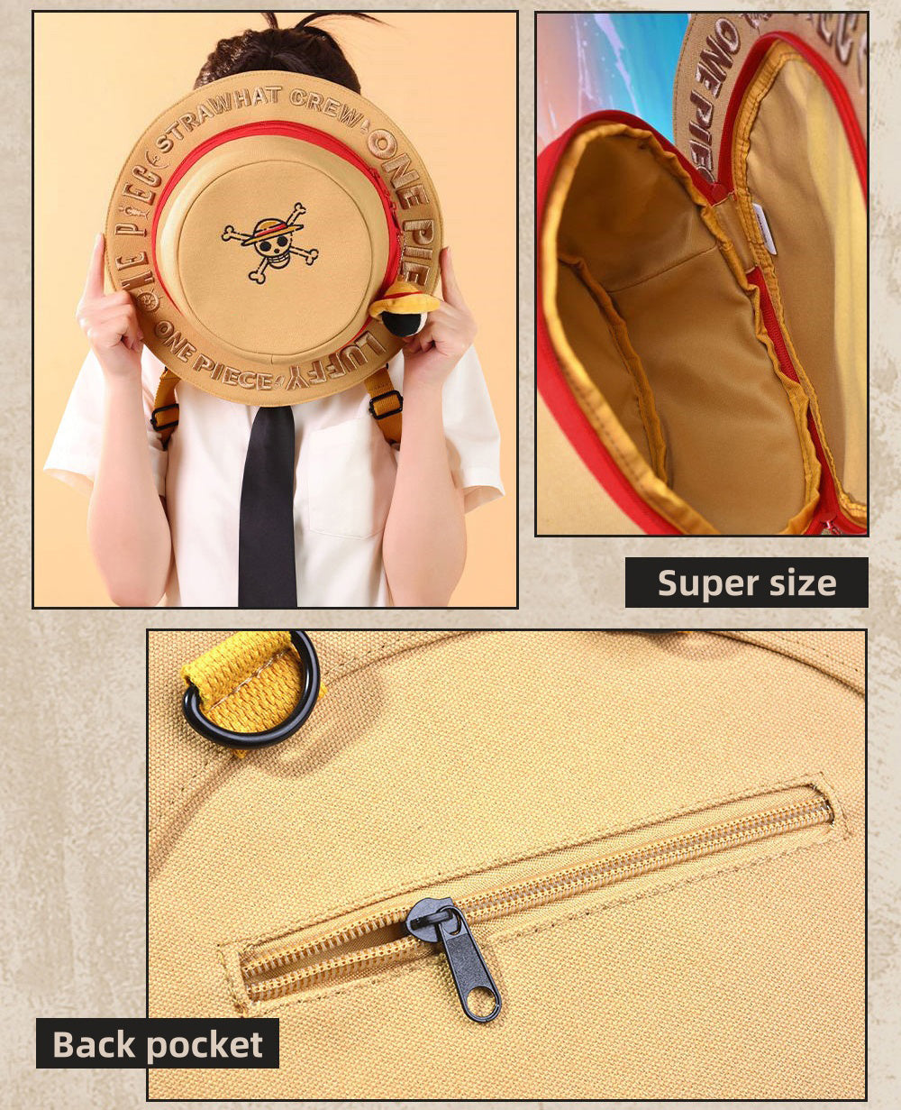 Luffy straw hat shape backpack, full of personality, large capacity, carrying adventure dreams