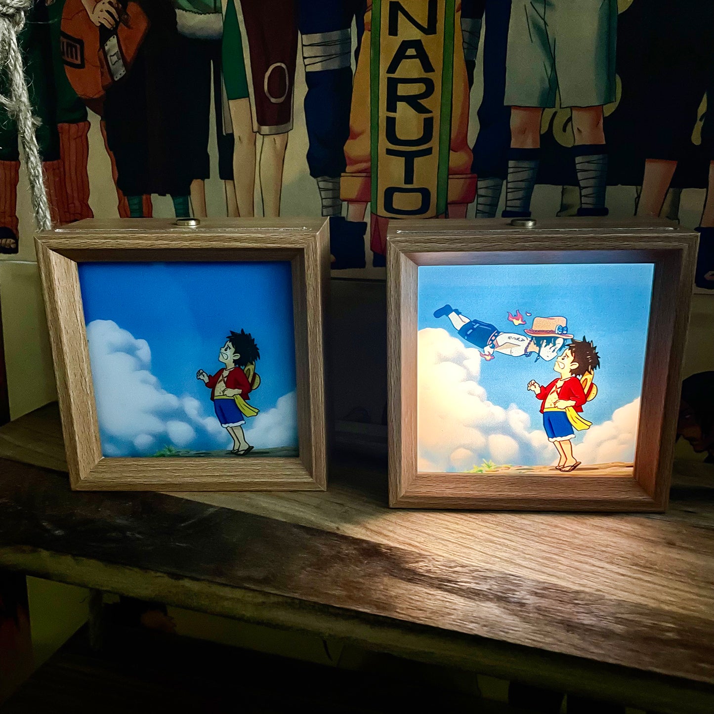 Luffy/Ace Luminous solid wood decorative painting small night light picture frame painting decoration