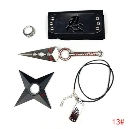 Sasuke1:1 metal kunaishuriken ring headband necklace suit