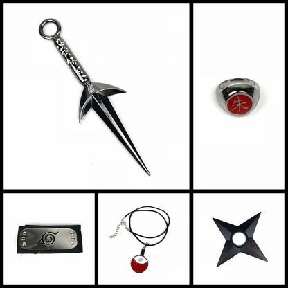 Sasuke1:1 metal kunaishuriken ring headband necklace suit