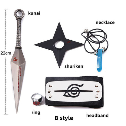 Sasuke 1:1 metal kunai shuriken ring headband necklace five-piece set