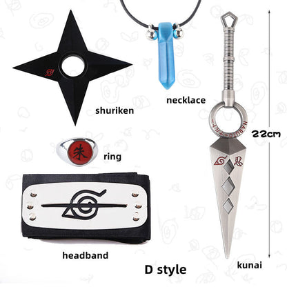 Sasuke 1:1 metal kunai shuriken ring headband necklace five-piece set