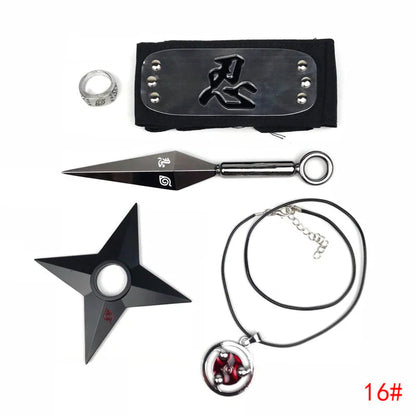 Sasuke1:1 metal kunaishuriken ring headband necklace suit