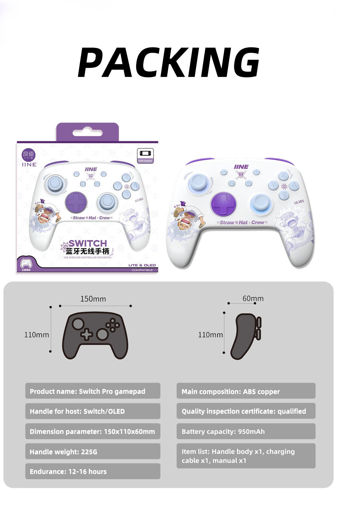 Nika Luffy gamepad with adjustable lights wireless Bluetooth left and right hand controllers