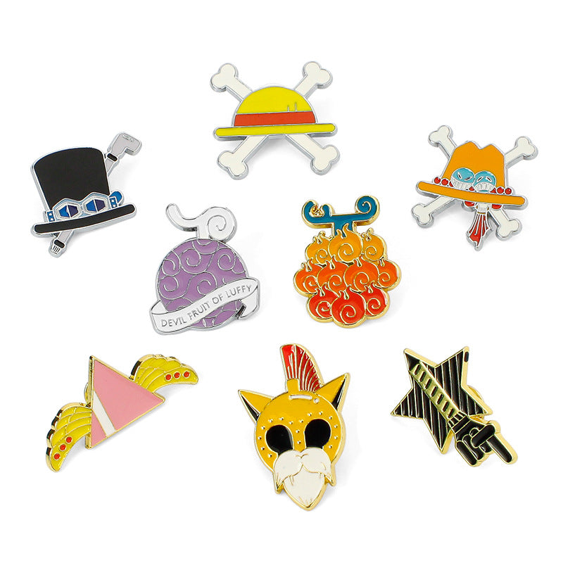 Luffy/Zoro/Sanji alloy skull mark straw hat cartoon badge brooch