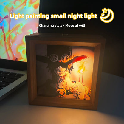 Luffy/Ace Luminous solid wood decorative painting small night light picture frame painting decoration