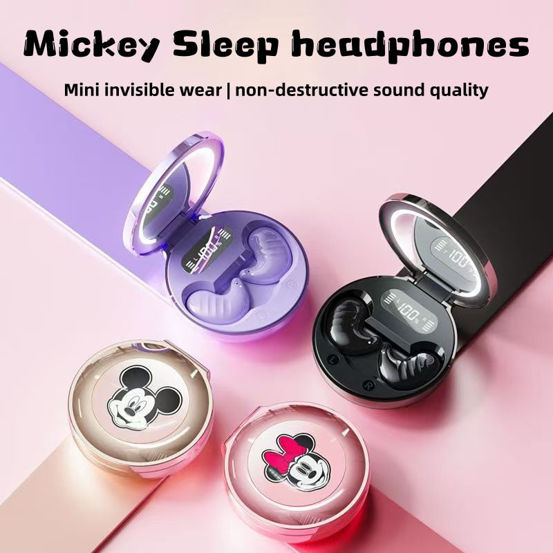 Mickey/Minnie Bluetooth Wireless Sleep Headphones, Soft and Comfortable, Sleep Aid Noise Reduction, Enjoy Tranquil Dreams, Portable Lighted Makeup Mirror