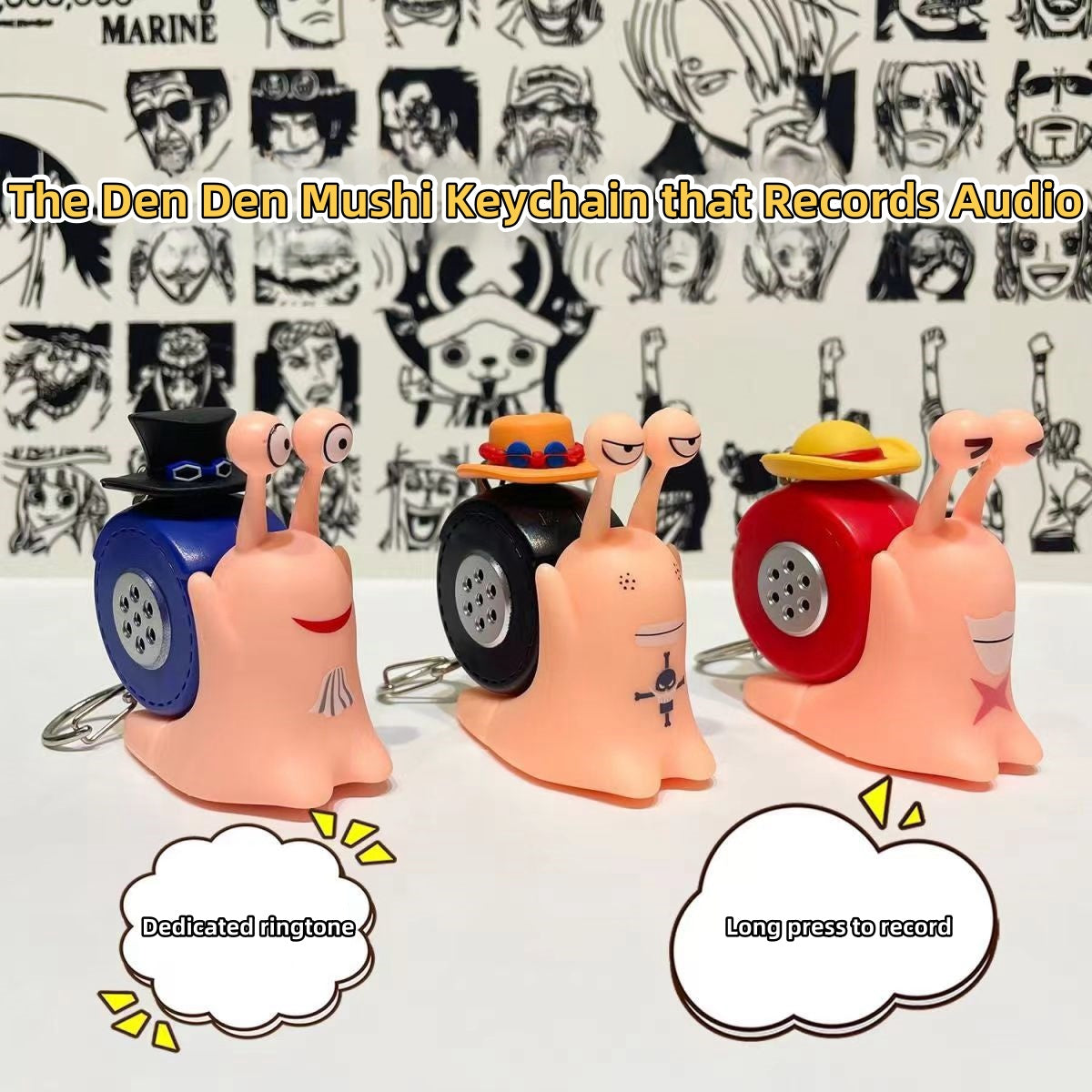 Luffy/Ace/Sabo Den Den Mushi recording sound toy keychain, exclusive sound retention, fun to accompany