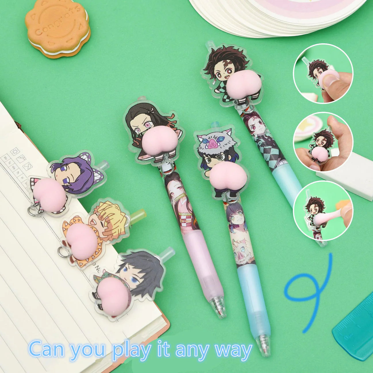 Kamado Tanjirou Cartoon Butt Pen Decompression Pinching Pen Cute Students Press Neuter Pen