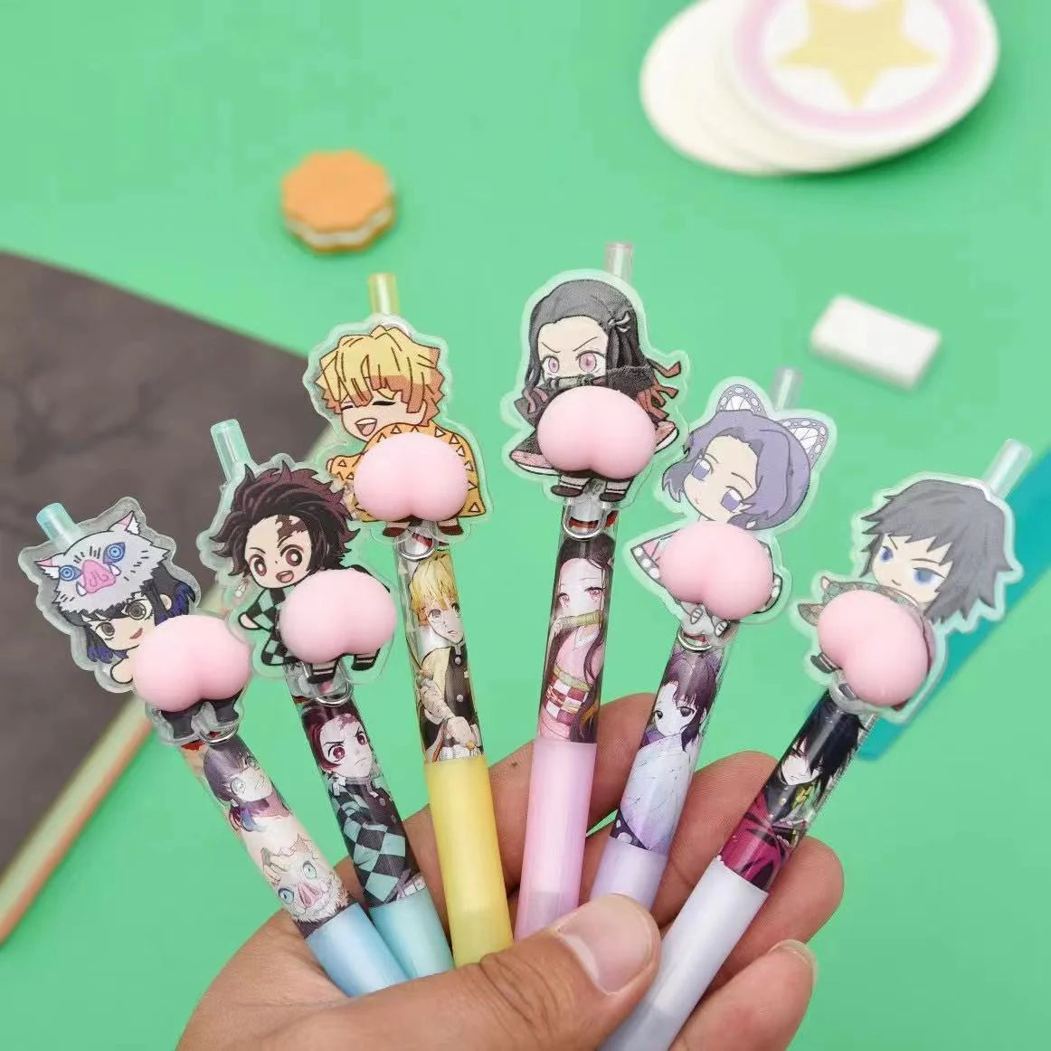 Kamado Tanjirou Cartoon Butt Pen Decompression Pinching Pen Cute Students Press Neuter Pen